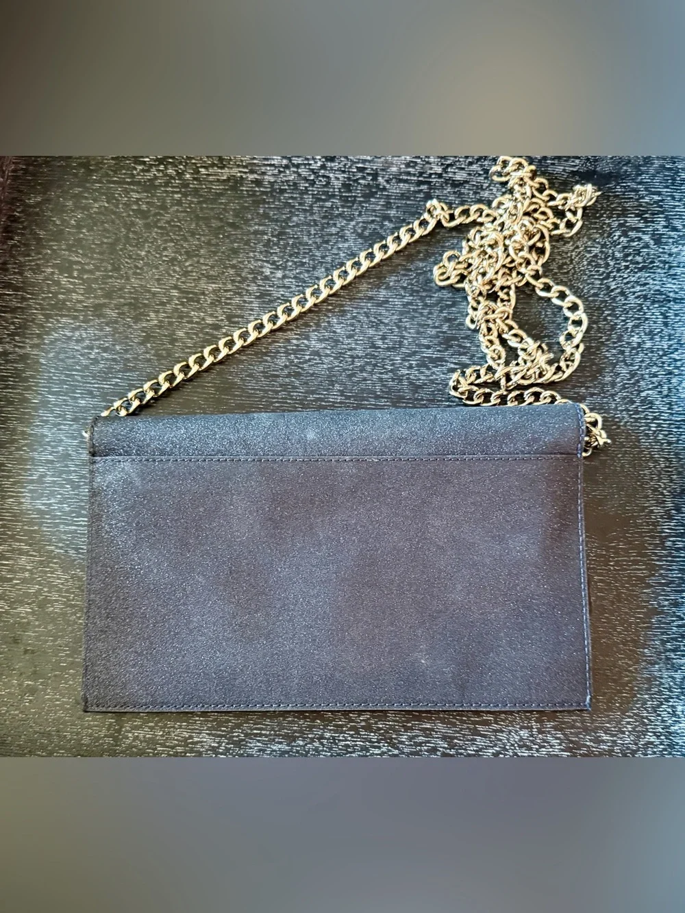 kate spade navy glitter flap clutch with gold chain